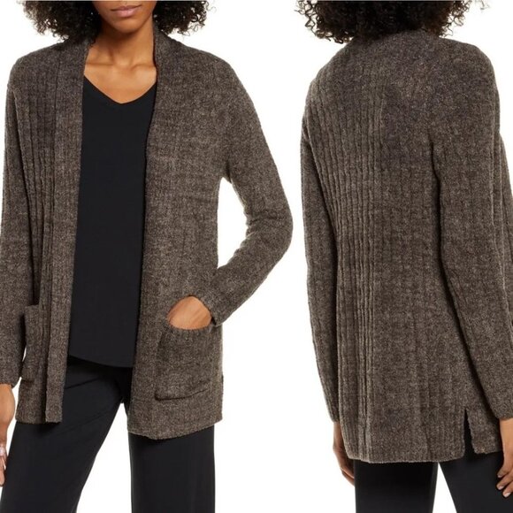 Barefoot Dreams Brown Cable Knit Fleece Cardigan Sweater Size XS Luxurious Boho‎ - Picture 1 of 12